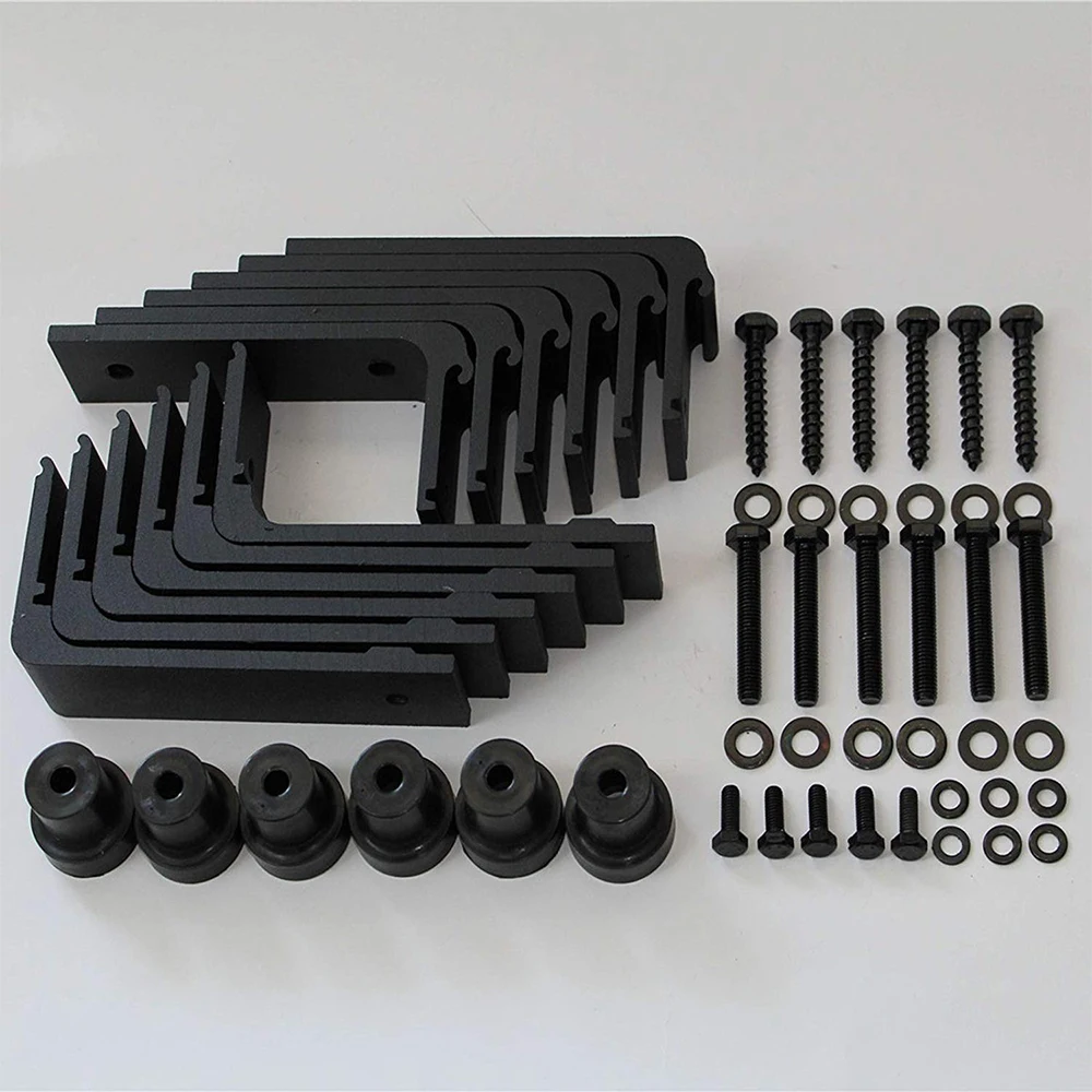 LWZH America Style Black Steel I- Shaped Rollers Track Rail Bypass Sliding Barn Door Hardware Kit for Bypass Barn Double Door