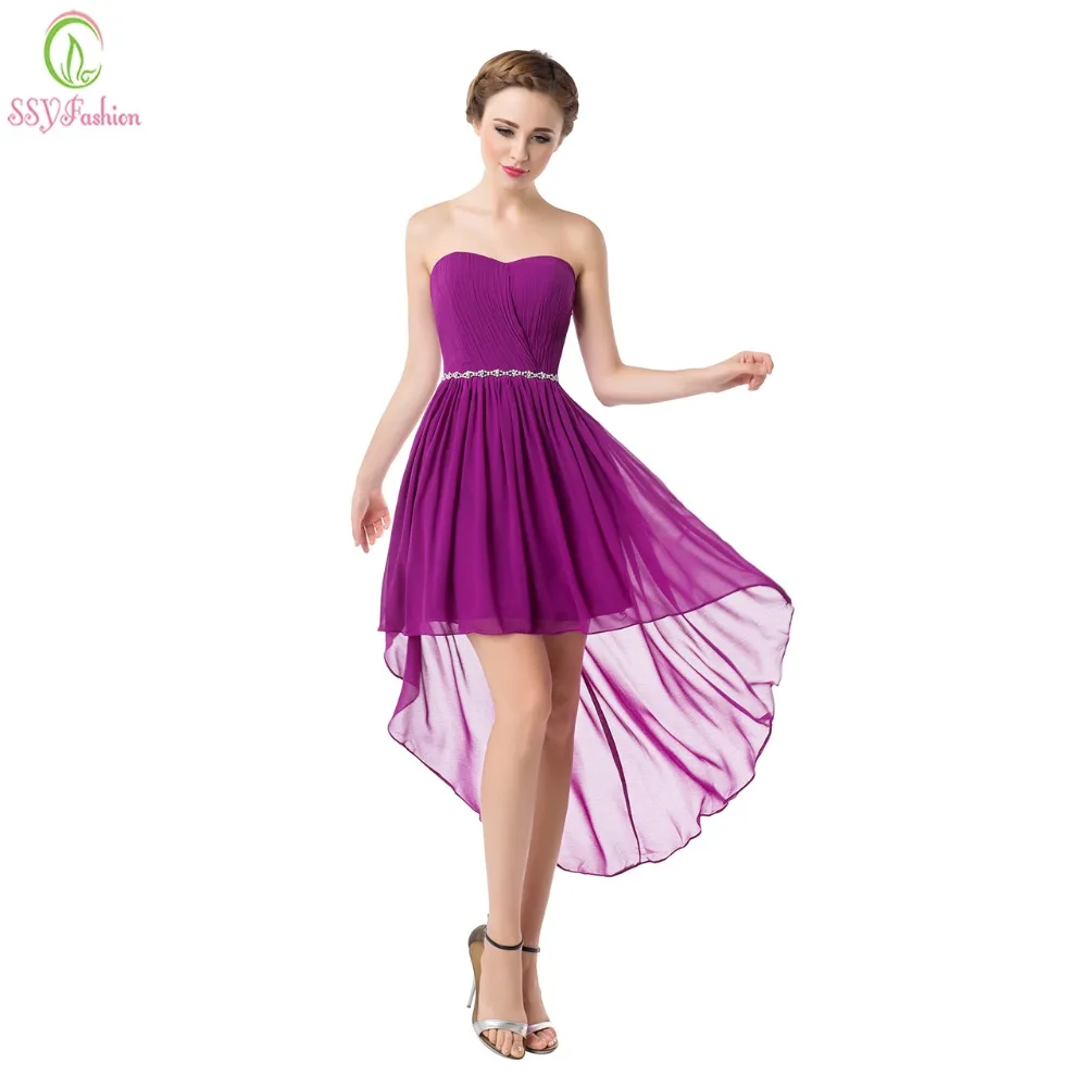 Женское асимметричное платье SSYFashion короткое шифоновое подружки невесты без
