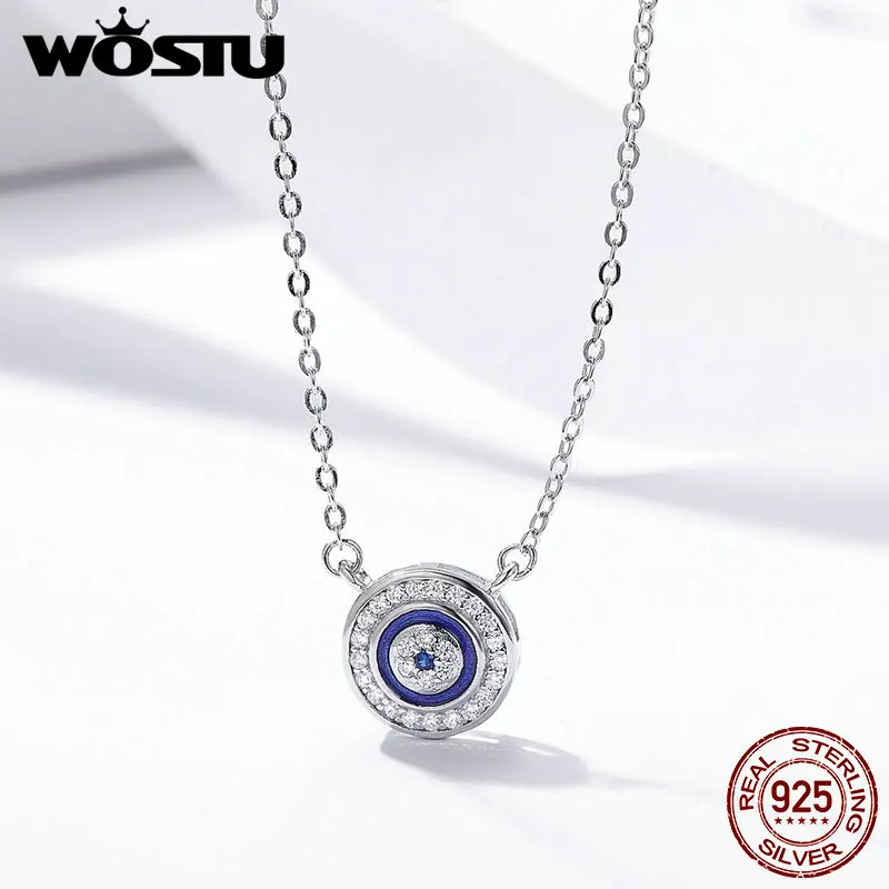 WOSTU 925 пробы Серебряное ожерелье с голубым глазом, CZ Samsara, женское роскошное ювелирное изделие из стерлингового серебра FIN165