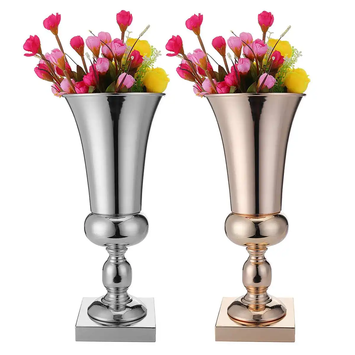 

43cm Luxury Silver Gold Flower Vase Iron Metal Wedding Home Table Centrepiece Decor Dining Living Room Ornaments Accessories