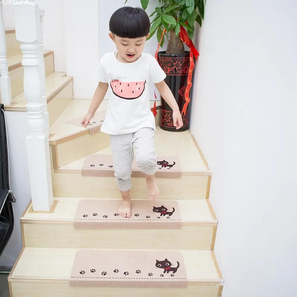 5 PCS New Home Non-slip Floor Staircase Carpets Cats Dandelion Print Claw Pattern Stair Treads Children Safety Protector Mats