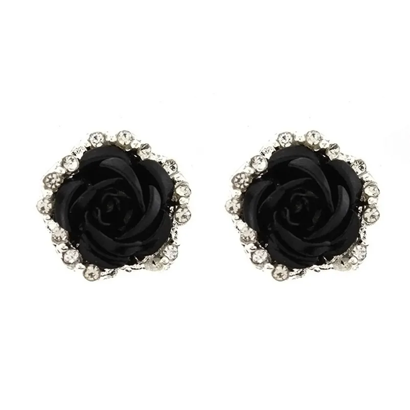 2018 Trendy stud earrings for women Girls Elegant Cute Women Lady Girls Black White Rose Flower Stud Earrings Brincos J04#N (3)