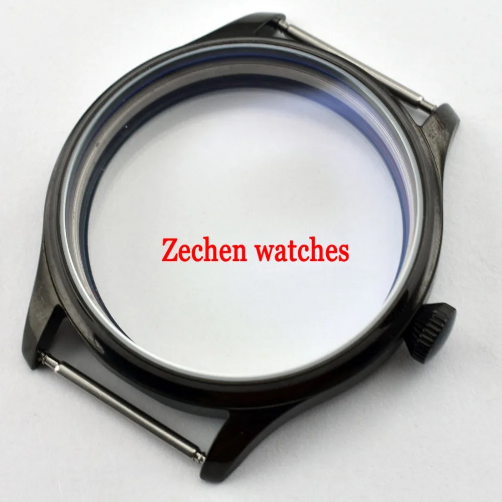 Goutent 44mm Black PVD Watch Case For Parnis mens watch ETA 6497/6498,Seagull st36 Series Movement
