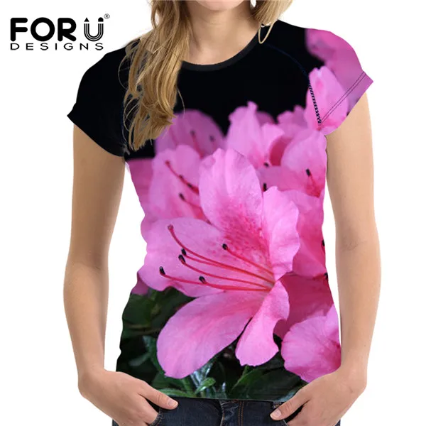 FORUDESIGNS/красочные 3D цветок для женщин футболка лето О образным вырезом дышащие женские топы футболки с короткими рукавами Тонкий женский рубашка для девочек - Цвет: H5082BV