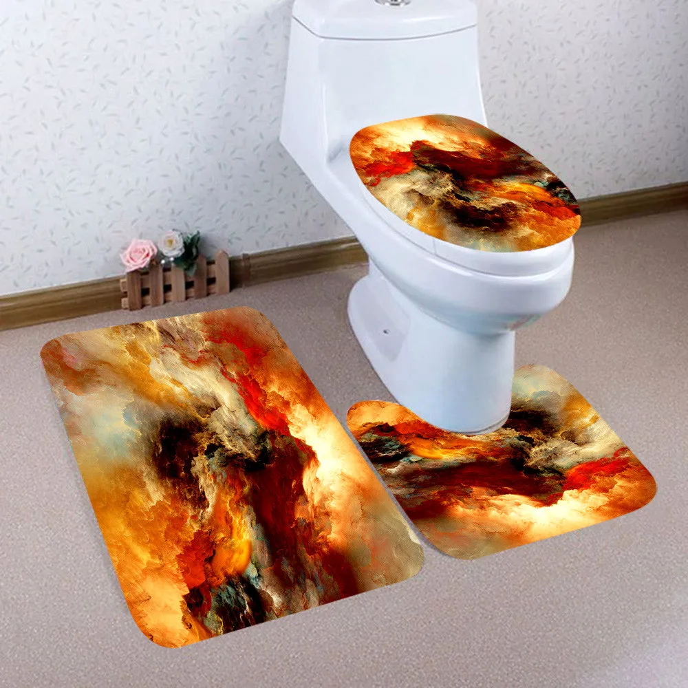 

3PCS Christmas Bathroom Non-Slip Pedestal Rug + Lid Toilet Cover + Bath Mat Set Kitchen Home Decoration Accessories