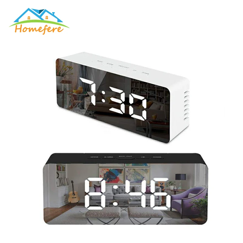 

Digital LED Mirror Snooze Alarm Clock Table Clock Electronic Large Time Temperature Display Home Decoration Clock