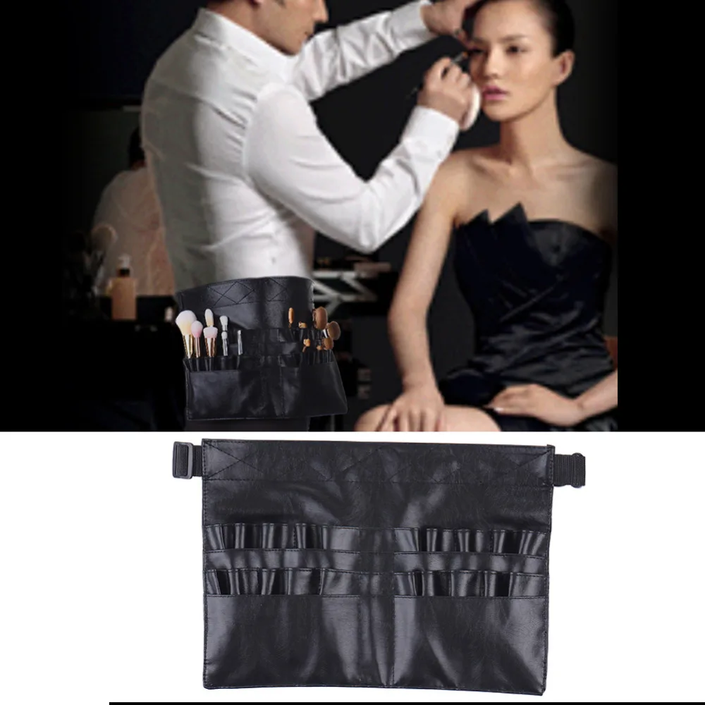 1 шт. черный держатель для кистей для макияжа с двумя массивами, 24 кармана, ремень, поясная сумка, салонный органайзер для кистей для макияжа