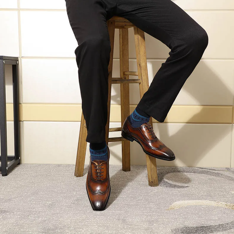 Роскошные Мужские броги, оксфорды из натуральной кожи, коричневые Мужские модельные туфли на шнуровке, британский стиль, деловая обувь для мужчин