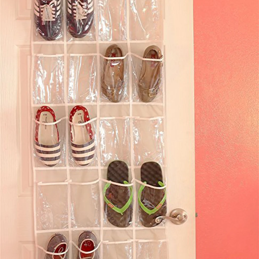 24 Pockets PVC Clear Door Hanging Bags Shoe Rack Hanger Non woven