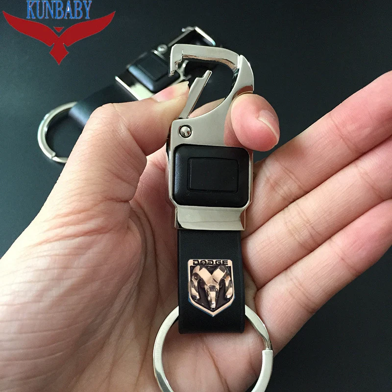 

KUNBABY Top Quality Metal Leather Car Key Chain Ring Holder With LED Bottle Opener Multifunctional Tool For Dodge Accessories