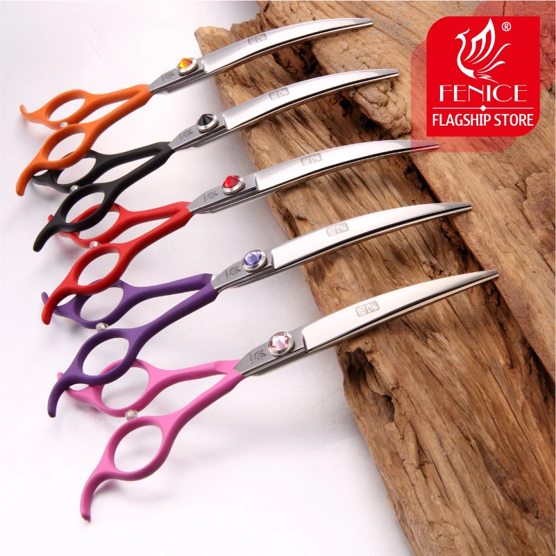 Fenice Professional Symetrical Handle Colorful 6.5 Inch Pet Dog Curved Animal Gr