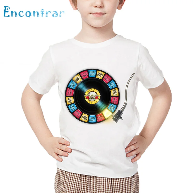 Size3T-9T Детская футболка с принтом рок-группы «пистолет и розы» детские летние белые топы для мальчиков и девочек, модная повседневная футболка ooo5196