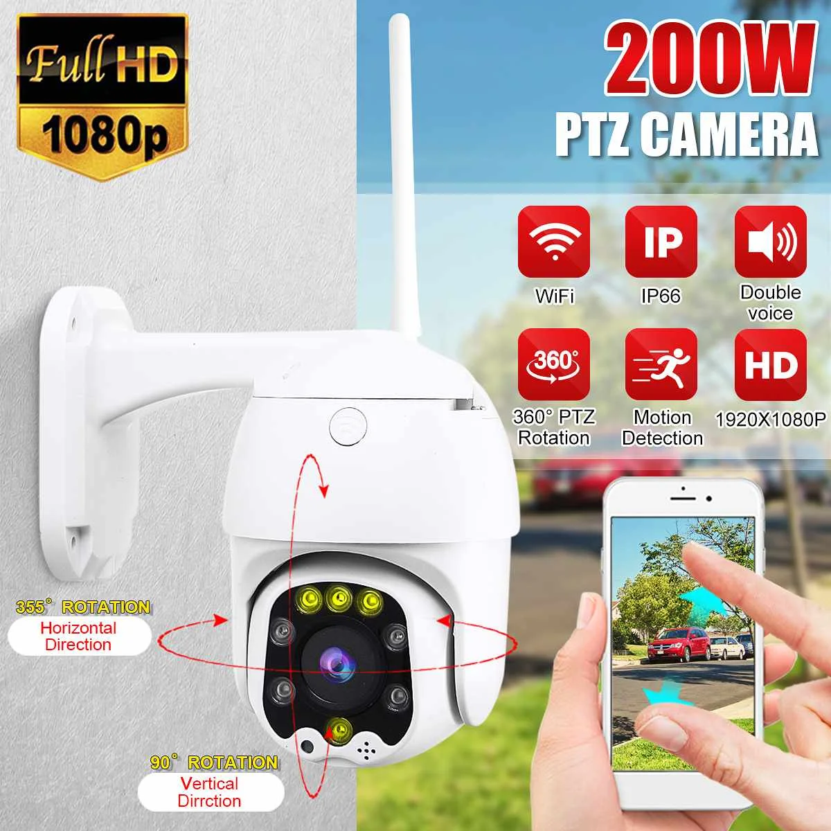 

PTZ IP Camera Outdoor WIFI Camera 2MP 1080p Speed Dome CCTV Security Cameras Waterproof Wireless IR Videcam Home Surveilance