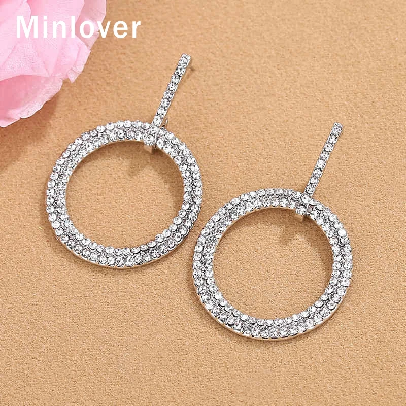 Минималистичные большие круглые висячие серьги Minlover Стразы для женщин черные