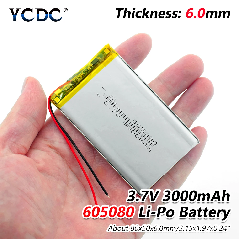 

3.7V 3000mAh 605080 Lithium Polymer Li-Po li ion Rechargeable Battery Lipo cells For POS MP4 toys Devices Electrograph