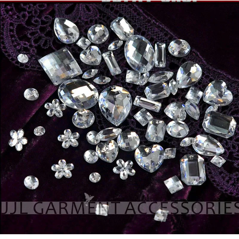 

Mixed shape 750 pcs/lot 15 different styles beads sew on decoration shoe/ garment DIY strass All clear color