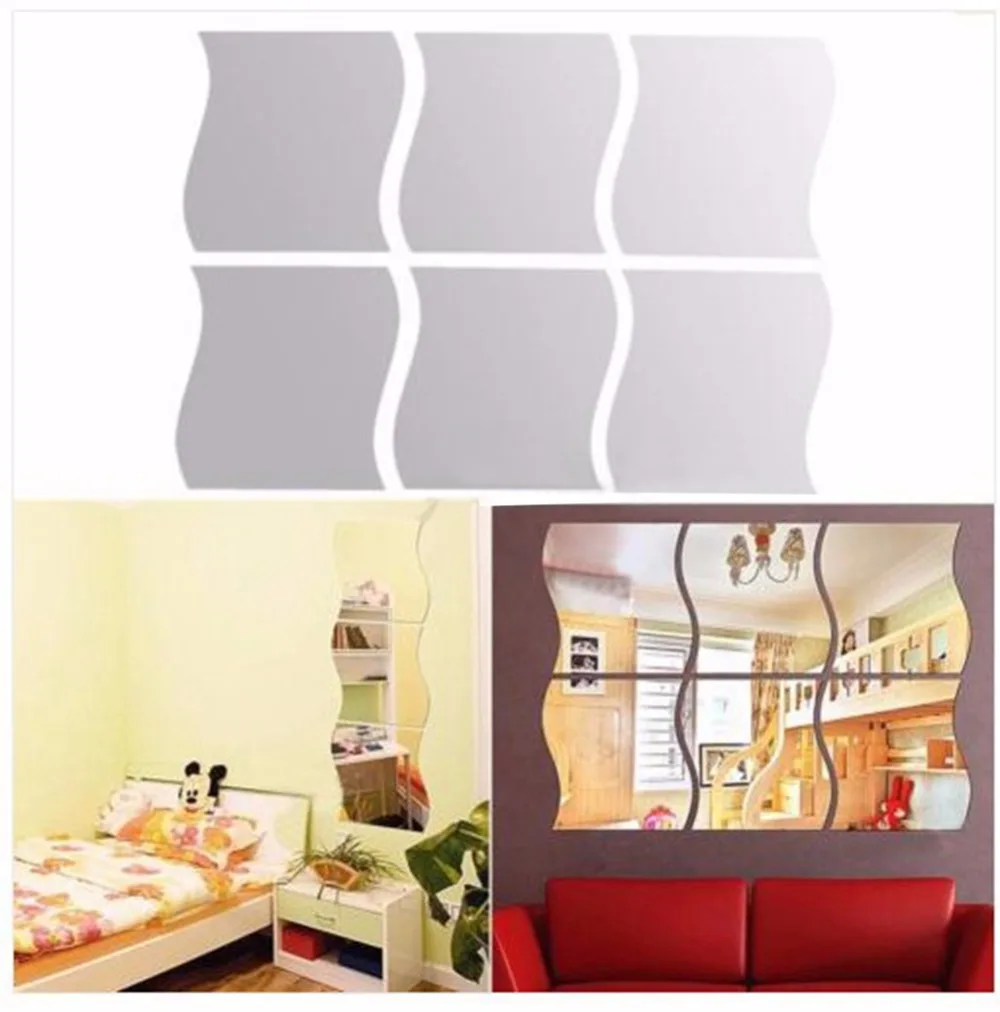 6Pcs DIY Removable Home Wall Mirror Sticker Art Vinyl Mural Decor Decal