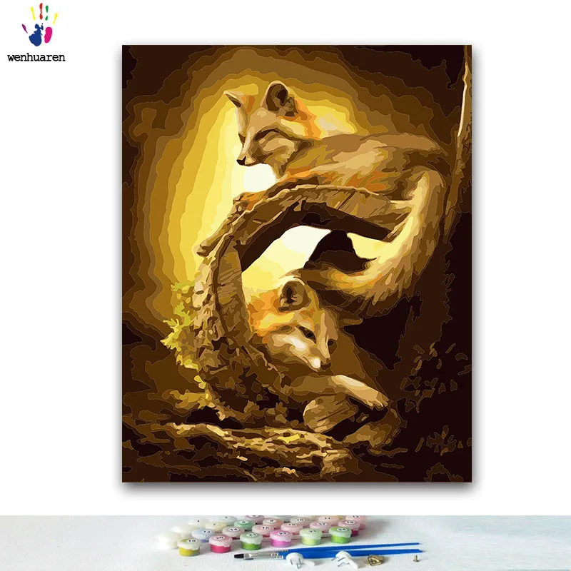 

DIY Coloring paint by numbers a fox paintings by numbers with kits 40x50 framed