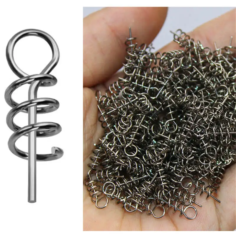 

100PCS/lot Fishing Hook Soft Bait Spring Centering Pins Fixed Latch Needle Spring Twist Crank Lock For Soft Lure Latch Worm