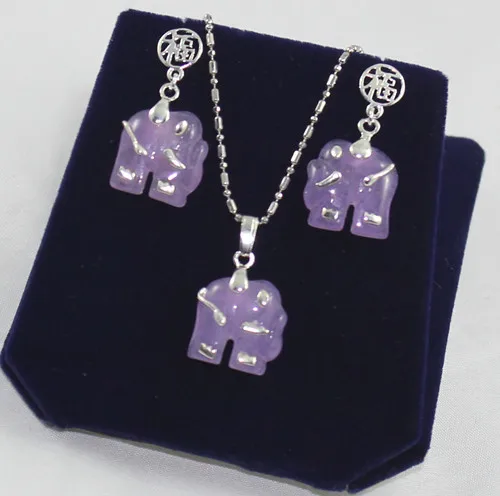 

fashion new design jewelry purple jade elephant earrings &pendant