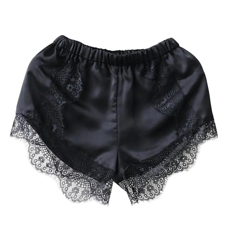 Sexy High Waist Satin Lace Shorts for Women Casual Lady Hollow Out