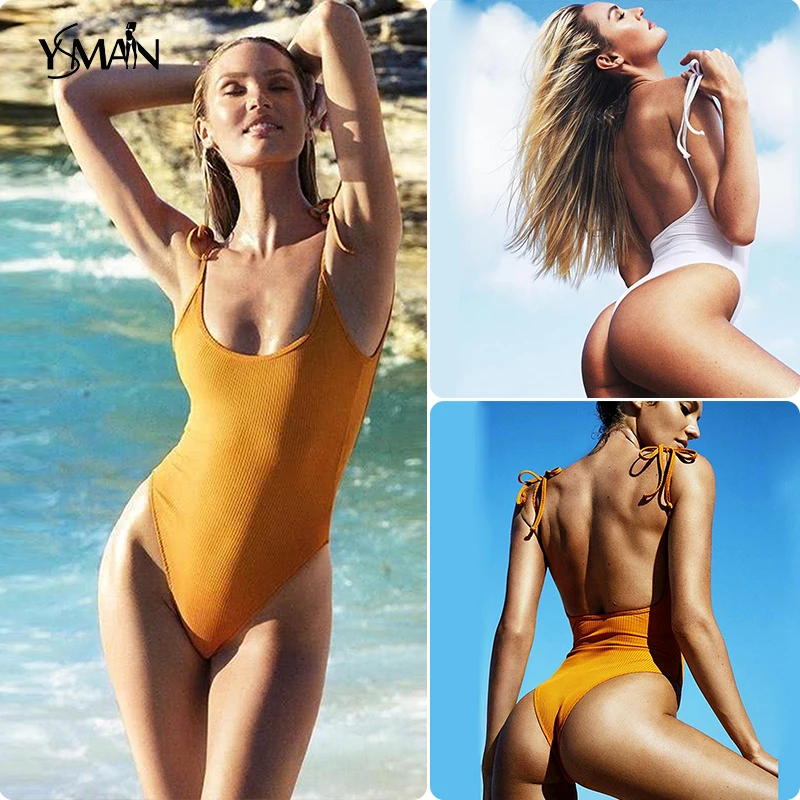 

Bikinx Yellow bandage one piece swimsuit female bodysuit High cut swimwear women 2019 bathers Sexy bikini monokini summer beach