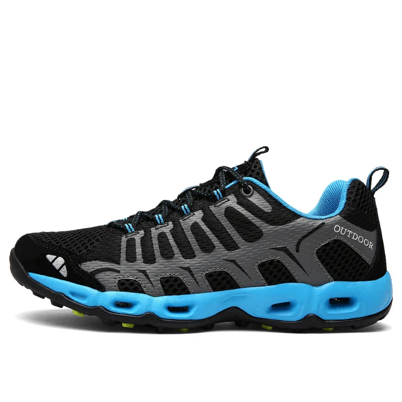 Новинка; Ультра-светильник; Высококачественная Мужская походная обувь; сетчатые уличные кроссовки; дышащие кроссовки унисекс; женские кроссовки; обувь для альпинизма и треккинга - Цвет: Black Blue 1