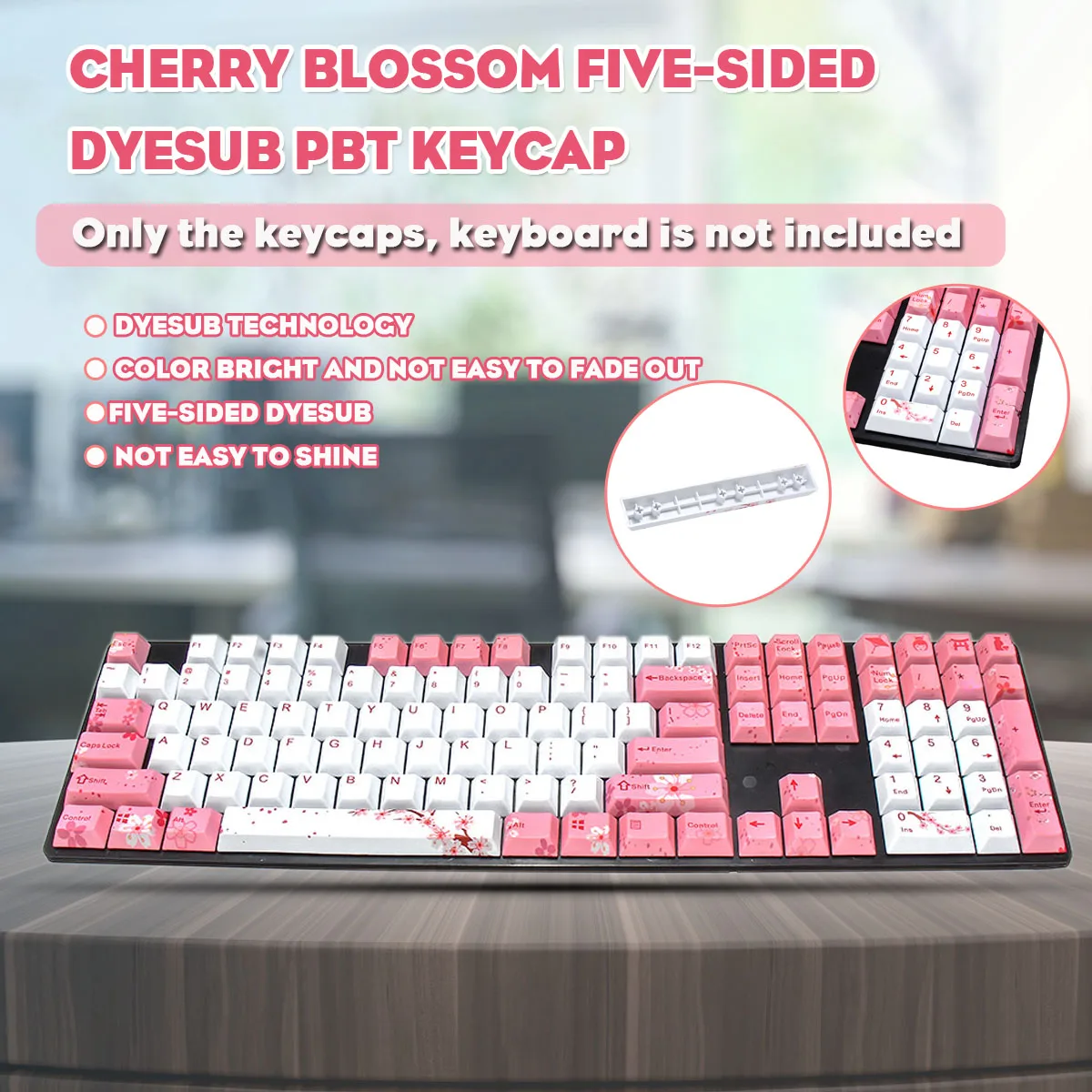 

LEORY Cherry Blossom five - sided PBT Hot Sublimation Mechanical Keyboard KeyCap Original Height Keyboard Custom Keycaps
