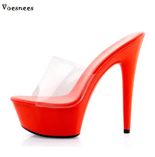 

Shoes Slides Thin Heels Sandals Woman Summer Ultra-high Heels 15 cm Banquet Bride Wedding Shoes Large Code Sizes 34-44