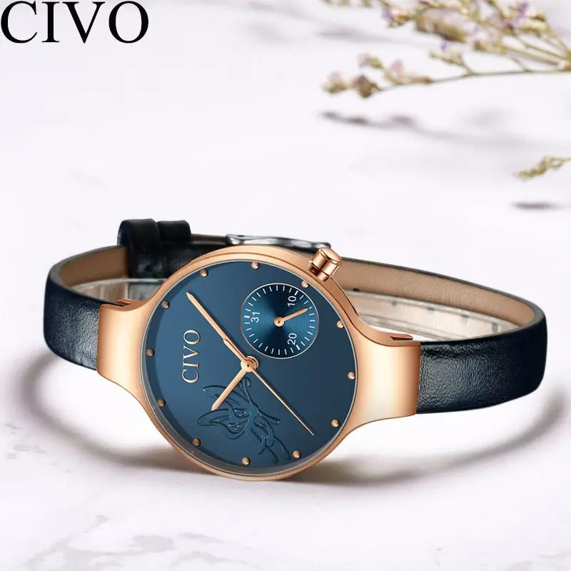 

CIVO Girlfriend Clock Lovers Flower Quartz Watch Modern Fashion Women Watches Waterproof Leather Watchband Gift For Girl Female
