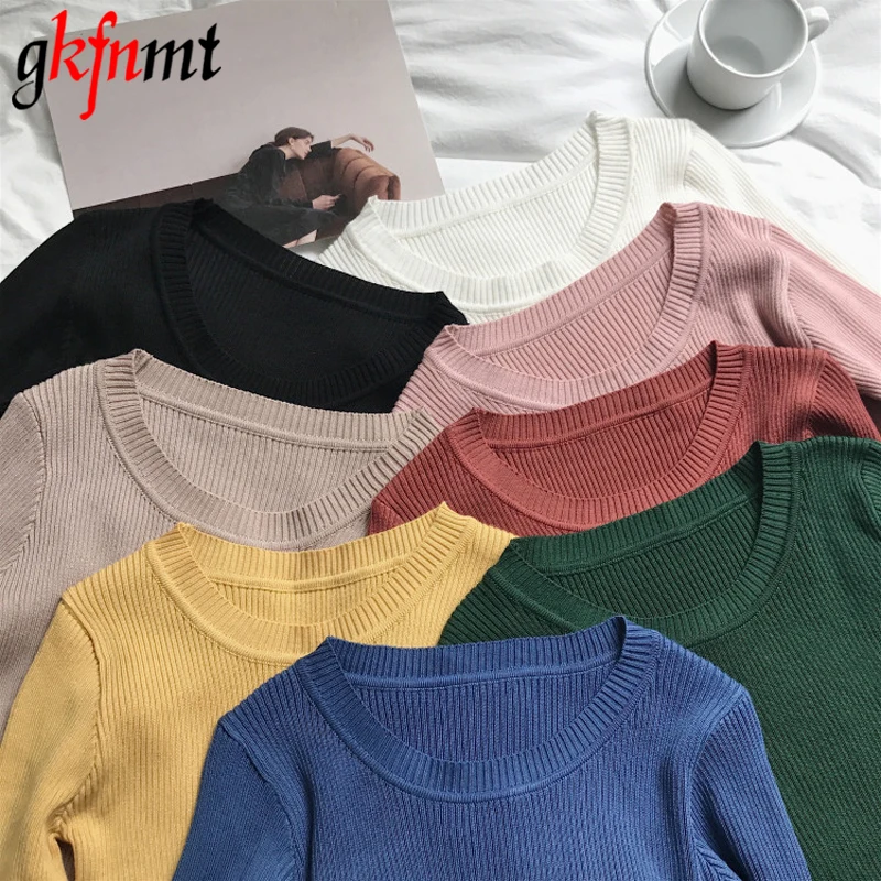 Gkfnmt Korean O Neck Knitted Sweater Female Simple Pullovers Fashion Women Sweaters Pull Jumper Top Sueter Mujer Candy Colors Gkfnmt Korean O Neck Knitted Sweater Female Simple Pullovers Fashion Women Sweaters Pull Jumper Top Sueter Mujer Candy Colors
