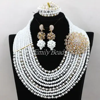 

2016 Trendy African Crystal Beads Bridal Necklace Set Nigerian Wedding African Beads Jewelry Set 10 Layers Free shipping AIJ819