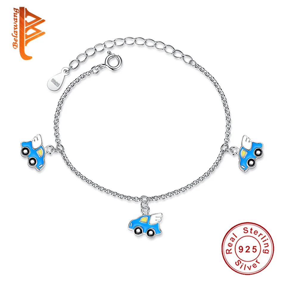 

BELAWANG Cartoon Collection 3 PCS Fly Car Charms Bracelet for Children Kids Silver 925 Chain Bracelet Lovely Children's Day Gift
