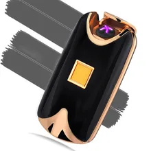 Livraison Gratuite Nouvelle Mode USB En Métal Sans Flamme D’empreintes Digitales Rechargeable Coupe-Vent Impulsion Électrique Double Arc Allume-cigare