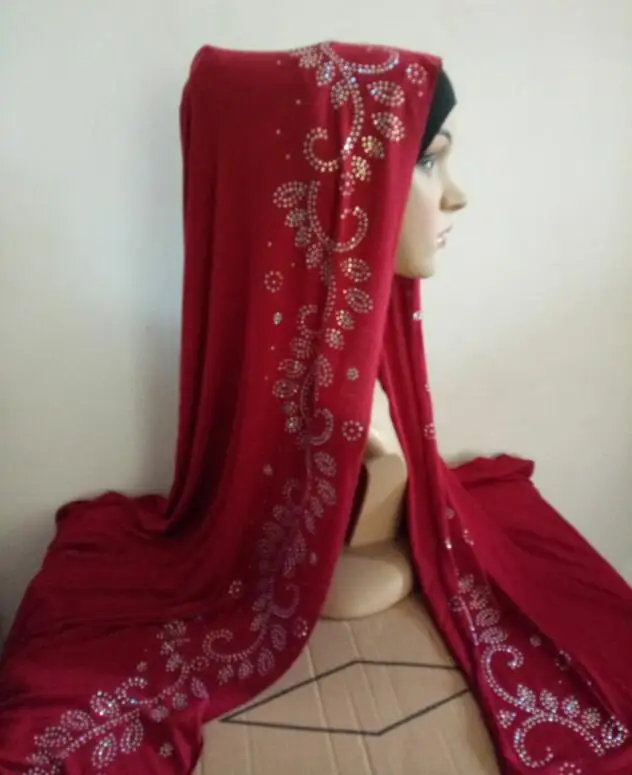 

stone cotton scarf with shiny rhinestones solid color hijab shawl jersey cotton soft comfortable 10 colors 24pcs/lot