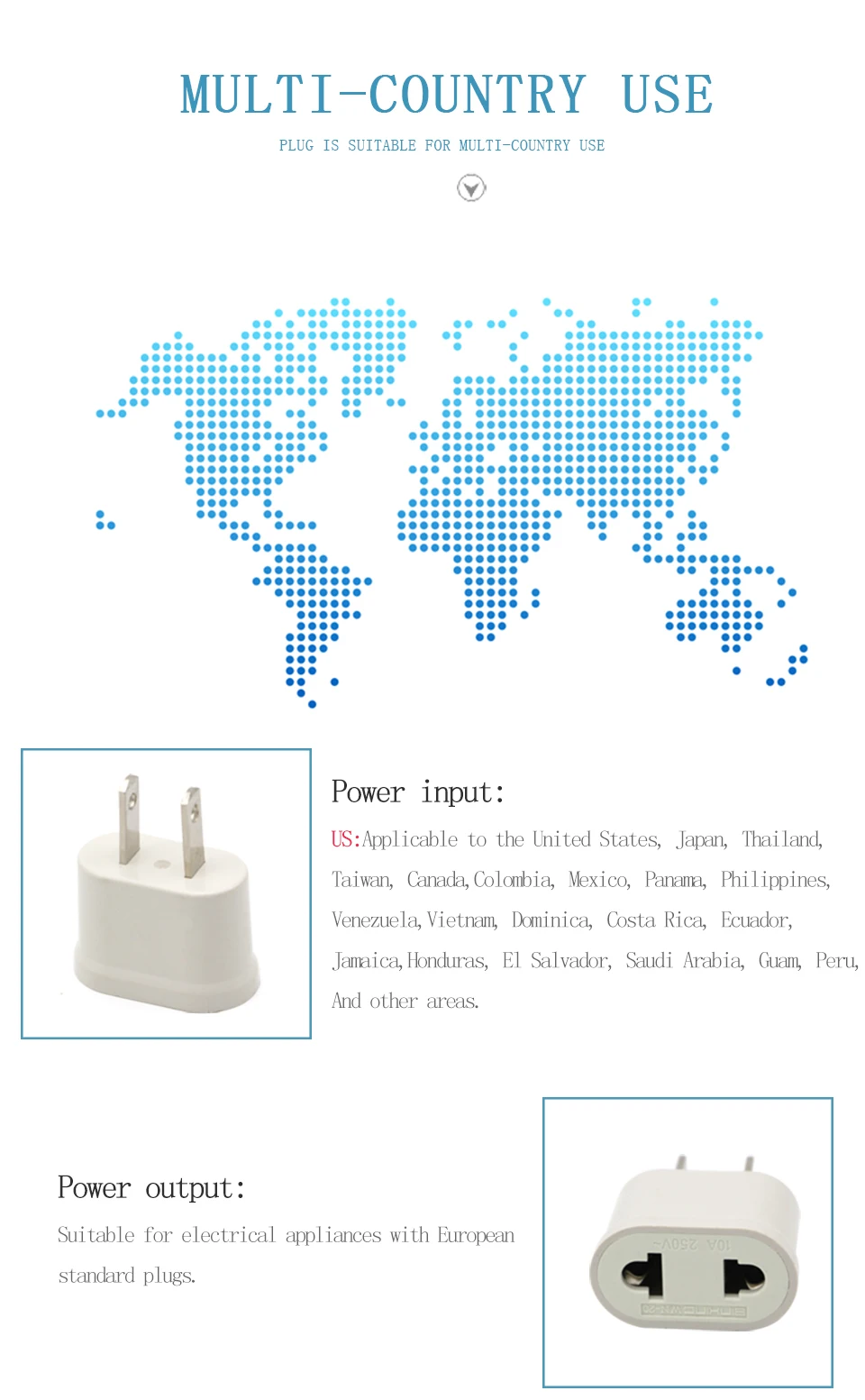 1PC US Adapter Plug EU to US Travel Wall Electrical Power Charge Outlet Sockets 2 Pin Plug Socket Euro Europe To USA (4)
