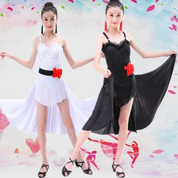 

New Latin Dance with Suspenders Performing Dresses Competition Grade Examination Dresses Children's Latin Skirts