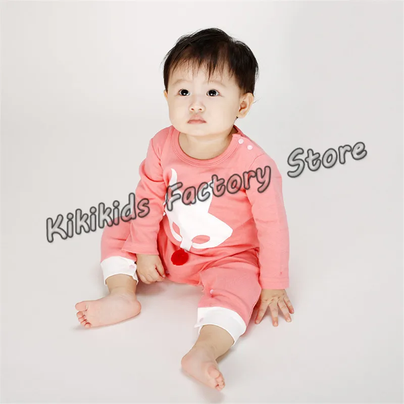 KIKIKIDS 4pcs/lot Kids Fox Pattern Bodysuit Gray/Pink Color Fox Kids