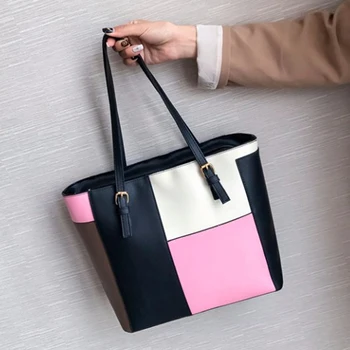 

Bags 2019 women's Handbag Fashion Brief Tote Color Block Casual Handbag Shoulder Bags High Capacity Women Messenge Bag