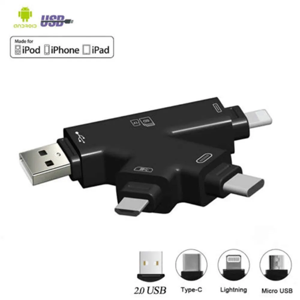 Новый 4 в 1 Micro SD и TF Card Reader USB C Тип адаптер OTG Картридер для iPhone XS max/XS/X/7 8 плюс Android Phone