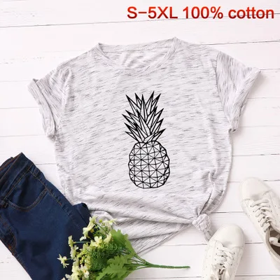 SINGRAIN летняя S-5XL размера плюс футболка с принтом ананаса Женские топы с рисунком фруктов хлопок короткий рукав свободная футболка - Цвет: marble white