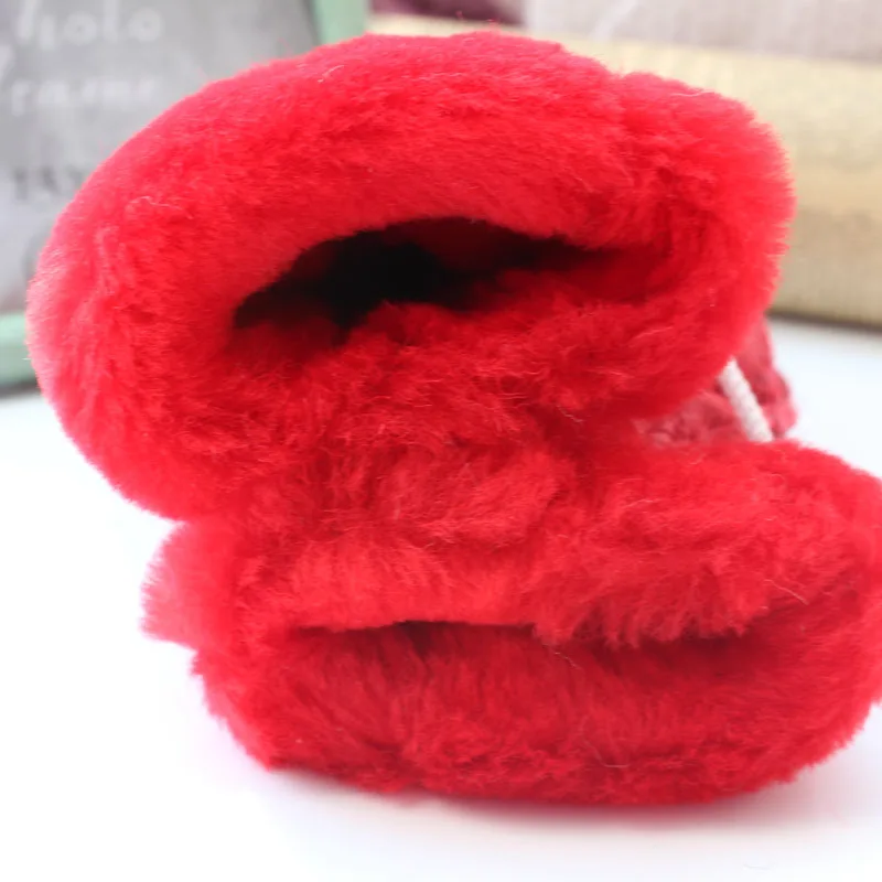 Winter Warm Gloves for Boys Girls Genuine Sheep Fur Gloves Mittens Kids Snow Ski Children's Fur Mitts Rope Black