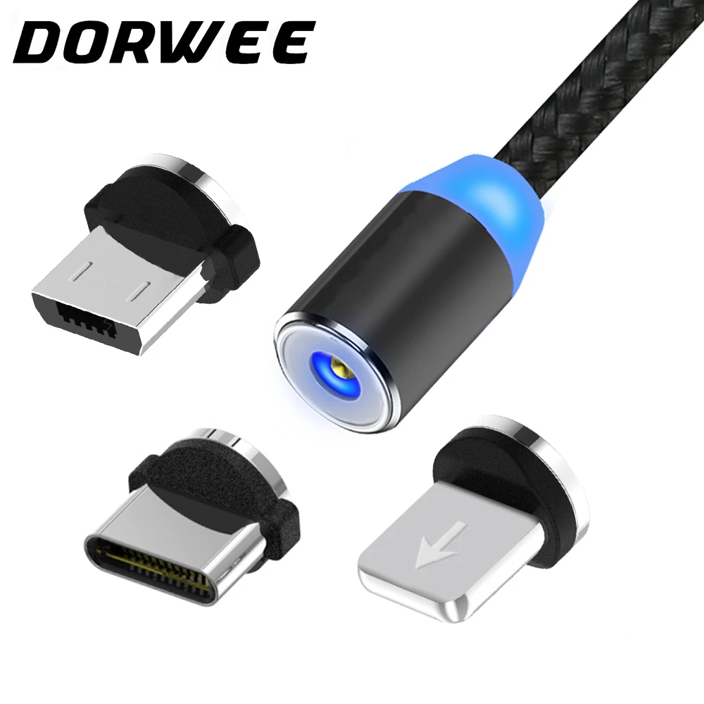 

DORWEE 1M & 2M LED Magnetic Cable & Micro USB Cable & USB Type C Cable & 8-Pin Nylon Braided Magnet Charger Cable USB-C black