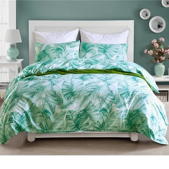 

green leaves flower printed bedding set queen size king single pillowshams duvet cover set bedclothes