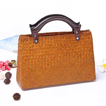 

2019 new handmade straw bag ladies handbag retro fashion rattan knitting women bag beach bag seaweed woven bag