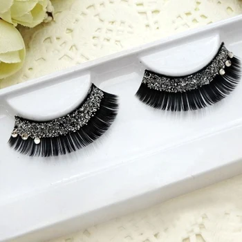 

1 Pair Natural Rhinestone False Eyelashes Charming Black Long Fake Lashes Stage Latin Dance Bride Makeup Eyelash Extension Tool