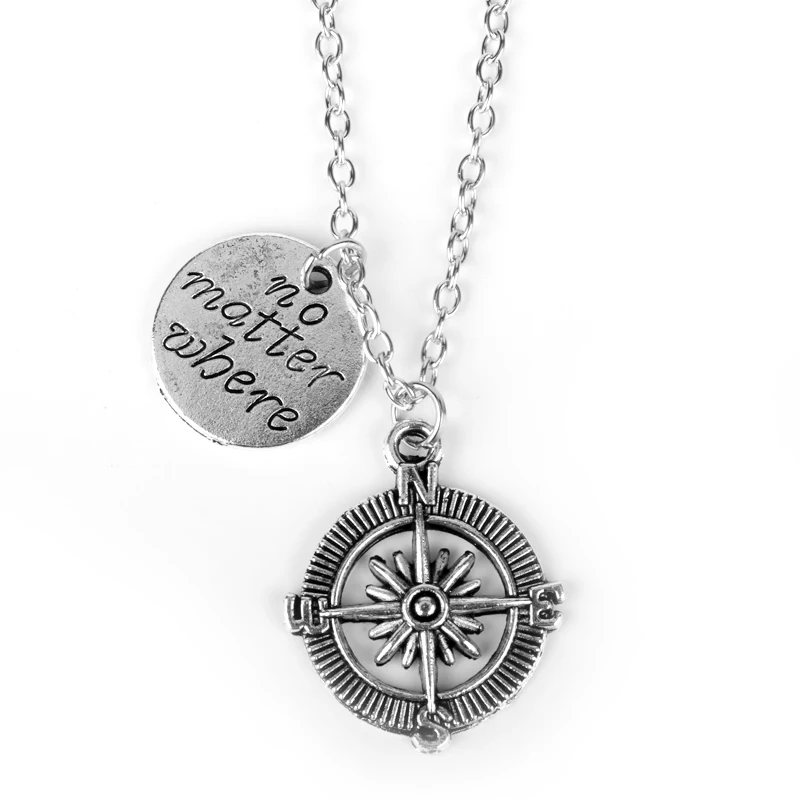 

dongsheng Fashion Hand Stamped "No Matter Where" Compass Necklaces Best Friends Long Distance Relationship Necklace -30