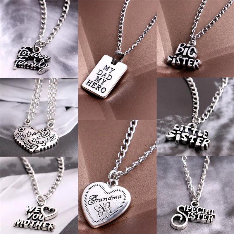 

1PC Sister Mother Daughter Dad Grandma Family Women Men Best Friend BFF Love Heart Puzzle Square Pendant Necklace Jewelry Gift