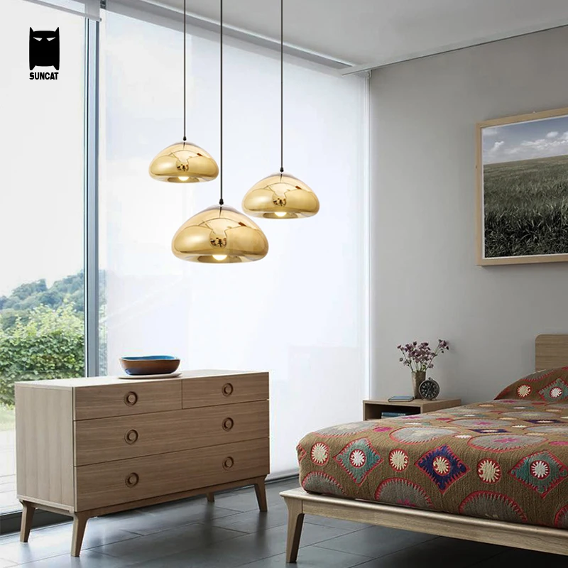 

Gold Copper Silver Mirror Glass Void Pendant Light Fixture Modern Nordic Hanging Lamp Luminaria Design Dining Table Room Bedroom
