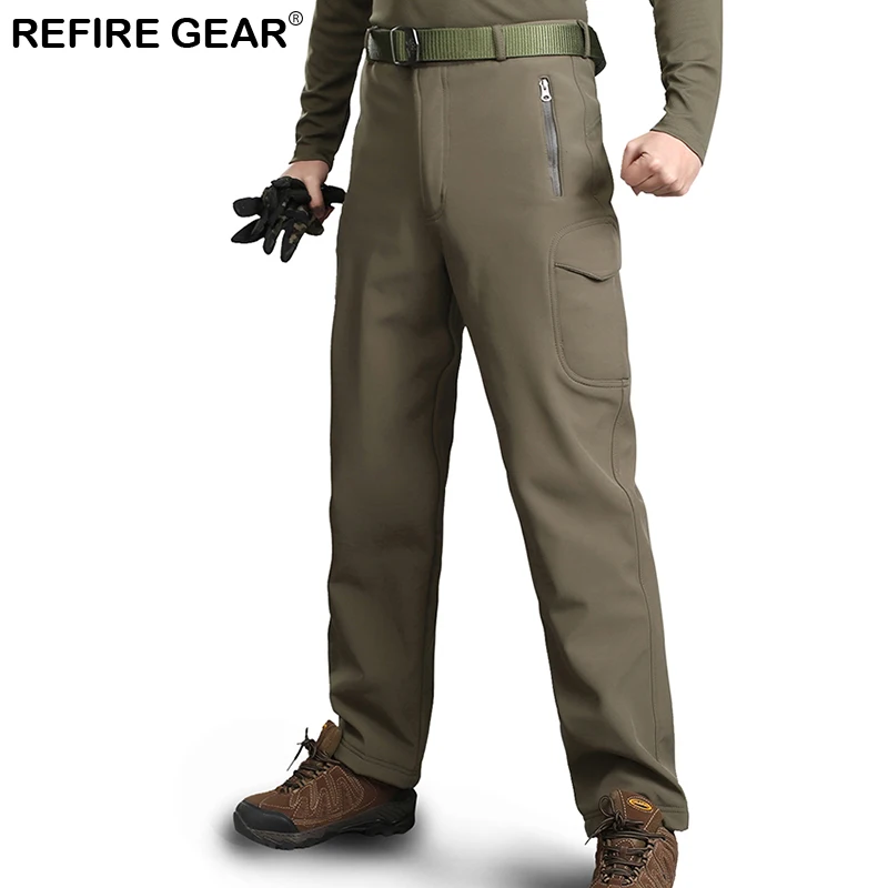 ReFire Gear Outdoor Camouflage Soft Shell Waterproof Pants Men Winter Thermal Hiking Camping